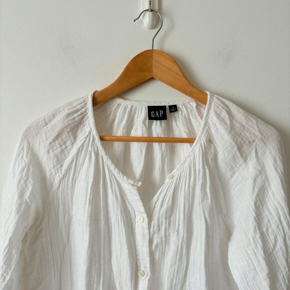 Gap Crinkle Gauze Boatneck Button-Front Top White Size Small - Picture 5 of 8